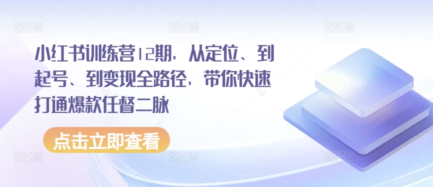小红书训练营12期，从定位、到起号、到变现全路径，带你快速打通爆款任督二脉-摸金项目网