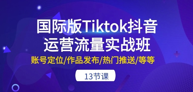 国际版Tiktok抖音运营流量实战班：账号定位/作品发布/热门推送/等等-13节-摸金项目网