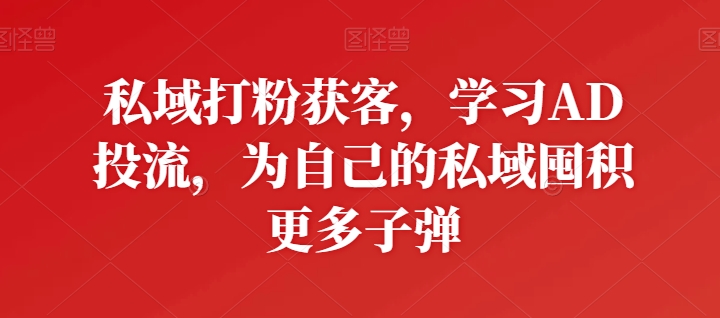 私域打粉获客，学习AD投流，为自己的私域囤积更多子弹-摸金项目网