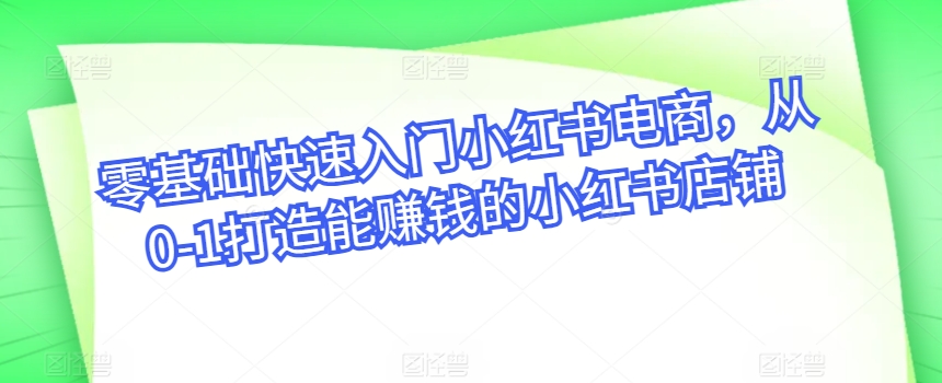 零基础快速入门小红书电商，从0-1打造能赚钱的小红书店铺-摸金项目网