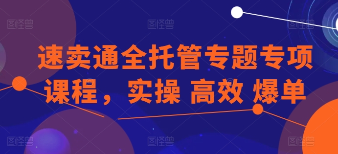 速卖通全托管专题专项课程，实操 高效 爆单-摸金项目网
