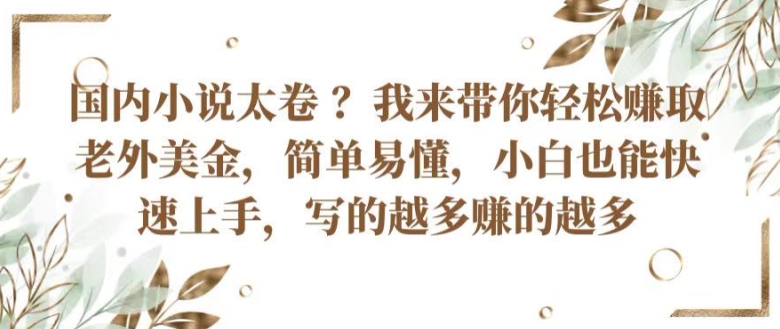 国内小说太卷 ?带你轻松赚取老外美金，简单易懂，小白也能快速上手，写的越多赚的越多【揭秘】-摸金项目网
