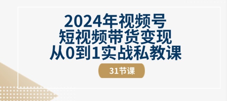 2024年视频号短视频带货变现从0到1实战私教课(31节视频课)-摸金项目网