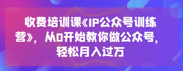 收费培训课《IP公众号训练营》，从0开始教你做公众号，轻松月入过万-摸金项目网