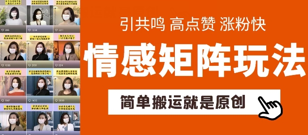 简单搬运，情感矩阵玩法，涨粉速度快，可带货，可起号【揭秘】-摸金项目网