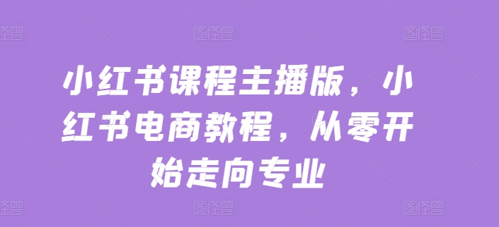 小红书课程主播版，小红书电商教程，从零开始走向专业-摸金项目网