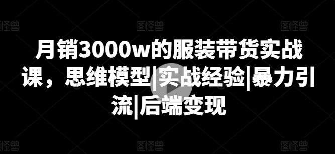 月销3000w的服装带货实战课，思维模型|实战经验|暴力引流|后端变现-摸金项目网