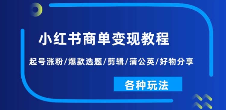 小红书商单变现教程：起号涨粉/爆款选题/剪辑/蒲公英/好物分享/各种玩法-摸金项目网