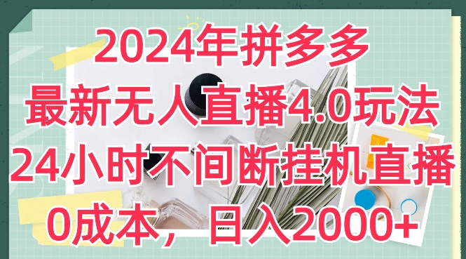 2024年拼多多最新无人直播4.0玩法，24小时不间断挂机直播，0成本，日入2k【揭秘】-摸金项目网
