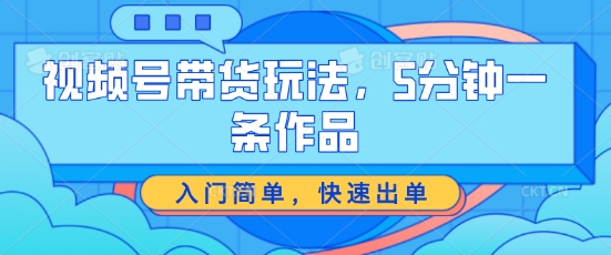 视频号带货玩法，5分钟一条作品，入门简单，快速出单【揭秘】-摸金项目网