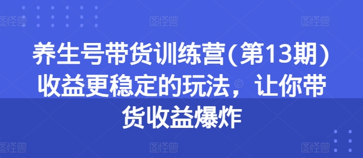 养生号带货训练营(第13期)收益更稳定的玩法，让你带货收益爆炸-摸金项目网