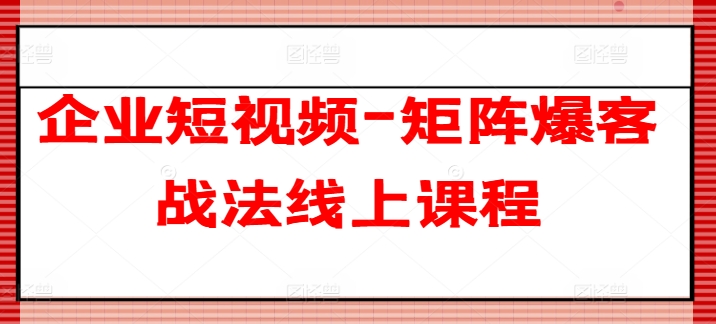 企业短视频-矩阵爆客战法线上课程-摸金项目网