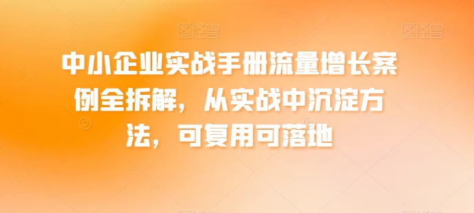 中小企业实战手册流量增长案例全拆解，从实战中沉淀方法，可复用可落地-摸金项目网