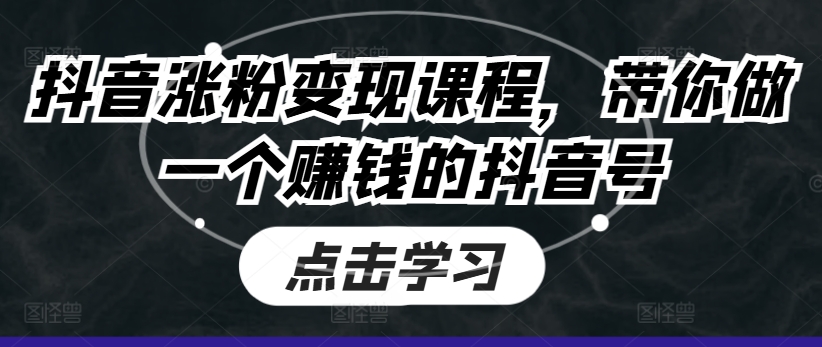 抖音涨粉变现课程，带你做一个赚钱的抖音号-摸金项目网