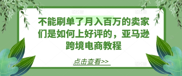 不能刷单了月入百万的卖家们是如何上好评的，亚马逊跨境电商教程-摸金项目网