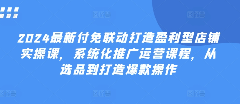 2024最新付免联动打造盈利型店铺实操课，​系统化推广运营课程，从选品到打造爆款操作-摸金项目网