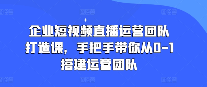 企业短视频直播运营团队打造课，手把手带你从0-1搭建运营团队-摸金项目网