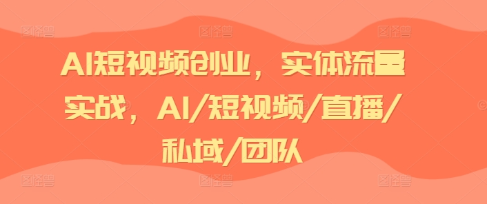 AI短视频创业，实体流量实战，AI/短视频/直播/私域/团队-摸金项目网