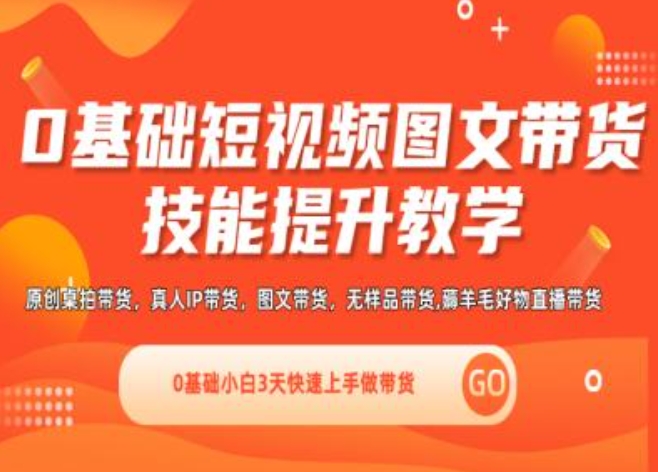 0基础短视频图文带货实操技能提升教学(直播课+视频课),0基础小白3天快速上手做带货-摸金项目网