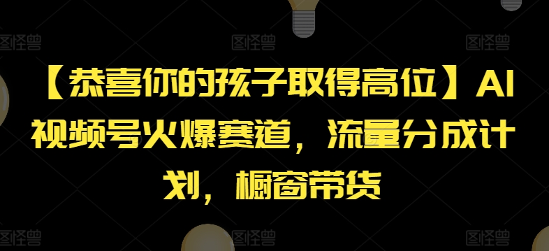 【恭喜你的孩子取得高位】AI视频号火爆赛道，流量分成计划，橱窗带货【揭秘】-摸金项目网