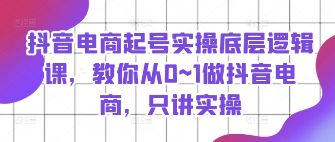 抖音电商起号实操底层逻辑课，教你从0~1做抖音电商，只讲实操-摸金项目网
