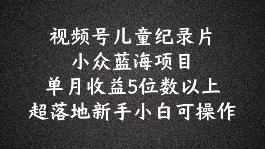2024蓝海项目视频号儿童纪录片科普，单月收益5位数以上，新手小白可操作【揭秘】-摸金项目网