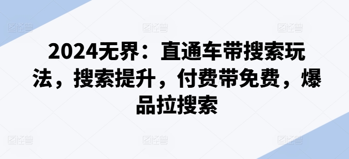 2024无界：直通车带搜索玩法，搜索提升，付费带免费，爆品拉搜索-摸金项目网
