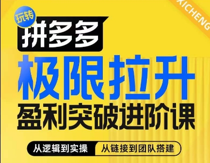 拼多多极限拉升盈利突破进阶课，​从算法到玩法，从玩法到团队搭建，体系化系统性帮助商家实现利润提升-摸金项目网