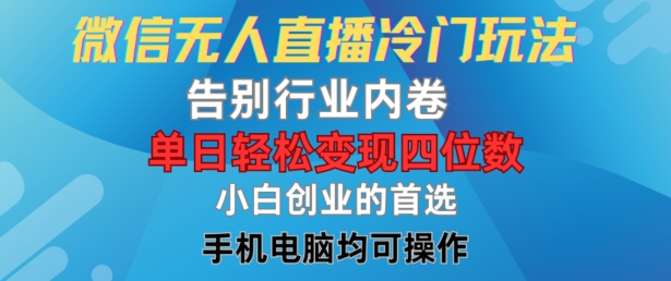 微信无人直播冷门玩法，告别行业内卷，单日轻松变现四位数，小白的创业首选【揭秘】-摸金项目网