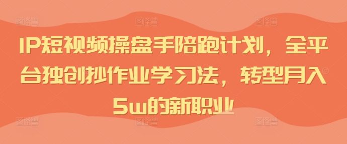 IP短视频操盘手陪跑计划，全平台独创抄作业学习法，转型月入5w的新职业-摸金项目网