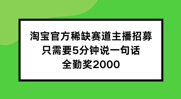 淘宝官方稀缺赛道主播招募 ，只需要5分钟说一句话， 全勤奖2000【揭秘】-摸金项目网