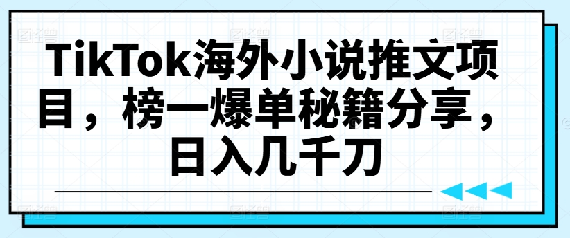 TikTok海外小说推文项目，榜一爆单秘籍分享，日入几千刀-摸金项目网