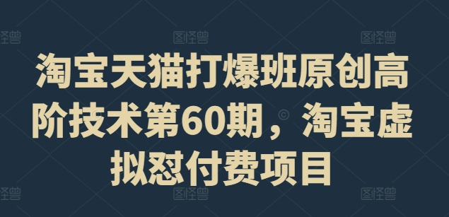 淘宝天猫打爆班原创高阶技术第60期，淘宝虚拟怼付费项目-摸金项目网