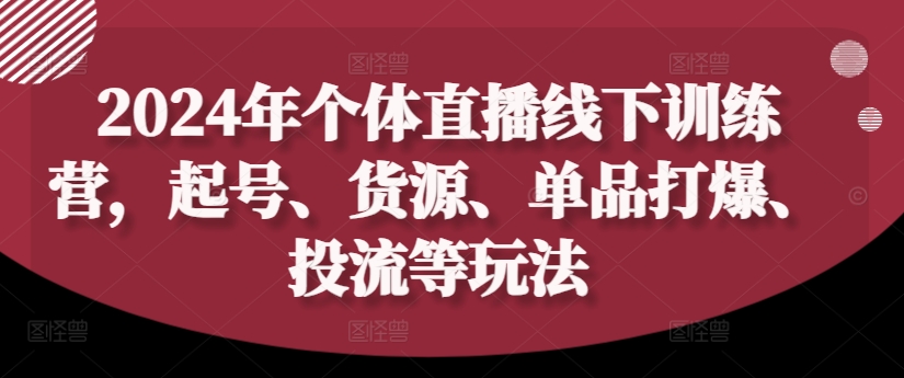 2024年个体直播训练营，起号、货源、单品打爆、投流等玩法-摸金项目网