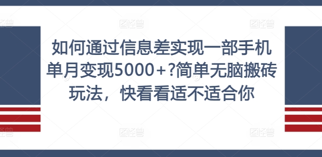 如何通过信息差实现一部手机单月变现5000+?简单无脑搬砖玩法，快看看适不适合你【揭秘】-摸金项目网
