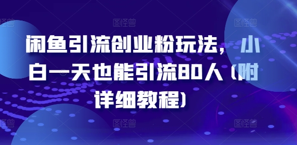 闲鱼引流创业粉玩法，小白一天也能引流80人(附详细教程)-摸金项目网