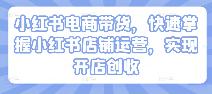 小红书电商带货，快速掌握小红书店铺运营，实现开店创收-摸金项目网