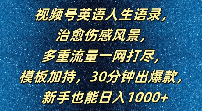 视频号英语人生语录，多重流量一网打尽，模板加持，30分钟出爆款，新手也能日入1000+【揭秘】-摸金项目网
