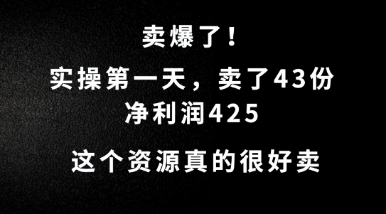 这个资源，需求很大，实操第一天卖了43份，净利润425【揭秘】-摸金项目网