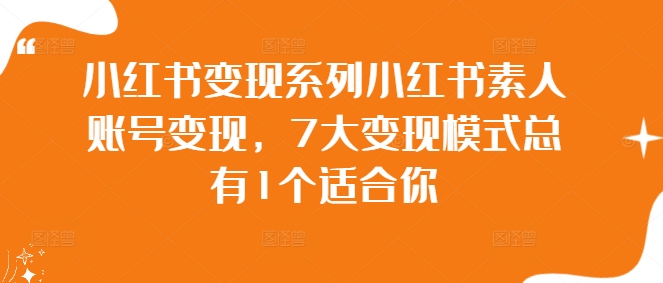 小红书变现系列小红书素人账号变现，7大变现模式总有1个适合你-摸金项目网