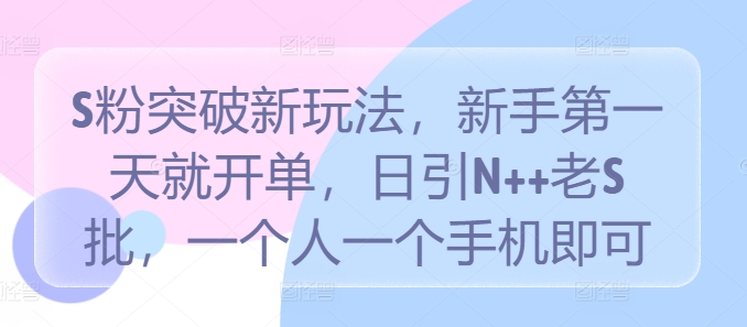 S粉突破新玩法，新手第一天就开单，日引N++老S批，一个人一个手机即可【揭秘】-摸金项目网