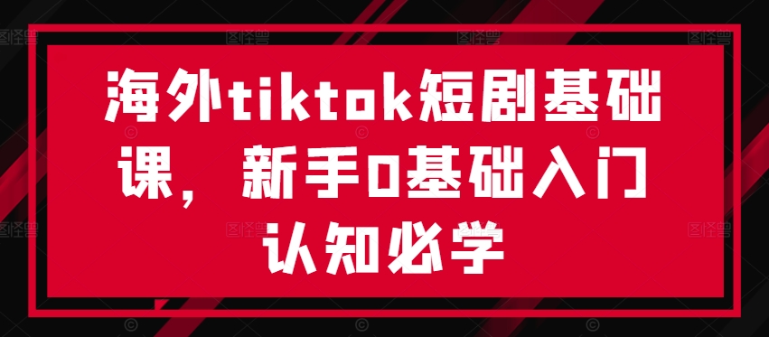 海外tiktok短剧基础课，新手0基础入门认知必学-摸金项目网
