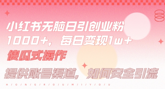 小红书无脑每日引流创业粉500+，小白每天只花半小时，躺赚长尾收益【揭秘】-摸金项目网