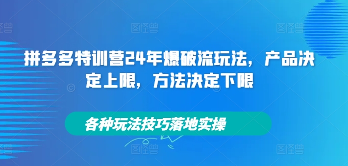 拼多多特训营24年爆破流玩法，产品决定上限，方法决定下限，各种玩法技巧落地实操-摸金项目网