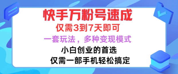 快手万粉号速成，仅需3到七天，小白创业的首选，一套玩法，多种变现模式【揭秘】-摸金项目网