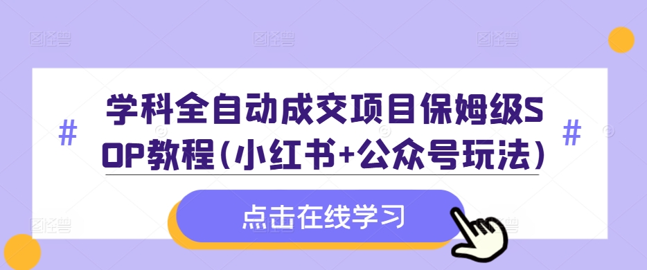 学科全自动成交项目保姆级SOP教程(小红书+公众号玩法)含资料-摸金项目网