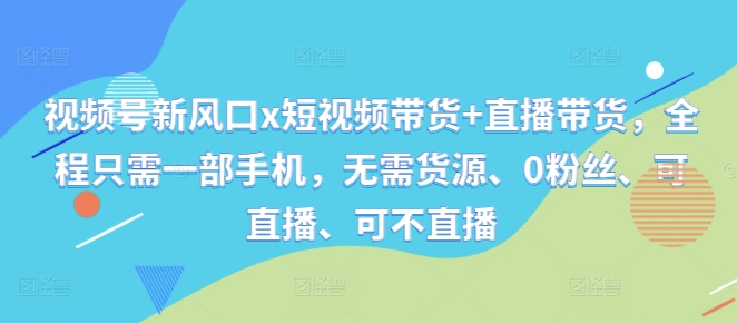 视频号新风口x短视频带货+直播带货，全程只需一部手机，无需货源、0粉丝、可直播、可不直播-摸金项目网