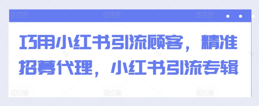 巧用小红书引流顾客，精准招募代理，小红书引流专辑-摸金项目网