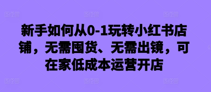 新手如何从0-1玩转小红书店铺，无需囤货、无需出镜，可在家低成本运营开店-摸金项目网