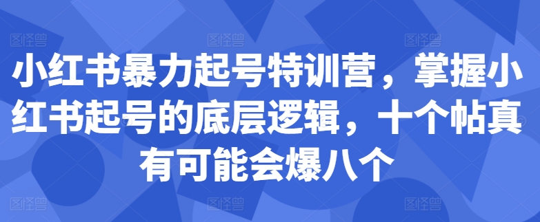 小红书暴力起号特训营，掌握小红书起号的底层逻辑，十个帖真有可能会爆八个-摸金项目网